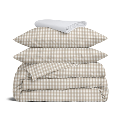 Євро постільна білизна з простирадлом на резинці BEIGE CHECK CS1