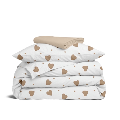 Підліткова постільна білизна з простирадлом на резинці BEIGE HEARTS CS1