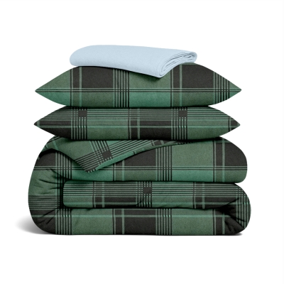 Двоспальна постільна білизна фланель з простирадлом на резинці FOREST TARTAN CS1