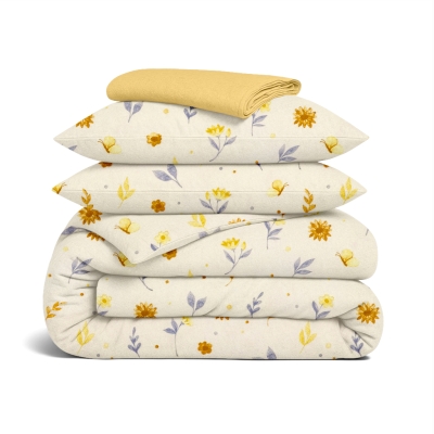 Двоспальна постільна білизна фланель з простирадлом на резинці HONEY BLOOM CS4