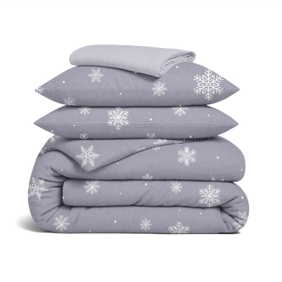 Сімейний комплект фланель з простирадлом на резинці SNOWFLAKES FROST CS1