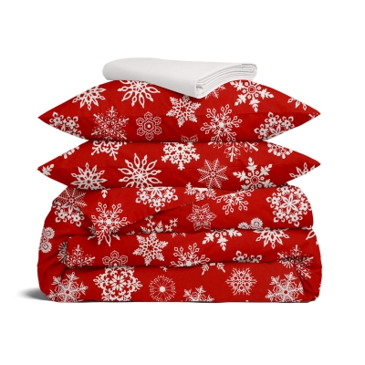 Євро постільна білизна фланель з простирадлом на резинці SNOWFLAKES CS6