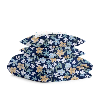 Євро постільна білизна з простирадлом на резинці BLUE FLOWERS