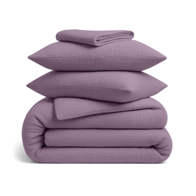 Полуторна постільна білизна муслін з простирадлом на резинці AMETHYST