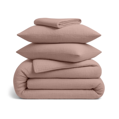 Двоспальна постільна білизна муслін з простирадлом на резинці SAVANA CS1