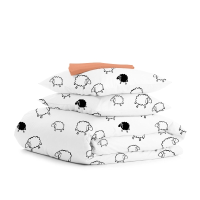 Сімейна постільна білизна з простирадлом на резинці SHEEP BLACK CS3