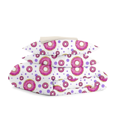 Полуторна постільна білизна з простирадлом на резинці SWEET DONUT BEIGE