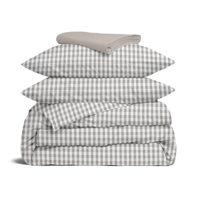 Двоспальна постільна білизна з простирадлом на резинці TAUPE CHECK CS2