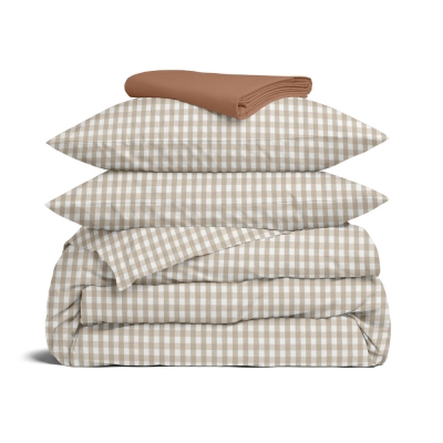 Євро постільна білизна з простирадлом на резинці BEIGE CHECK
