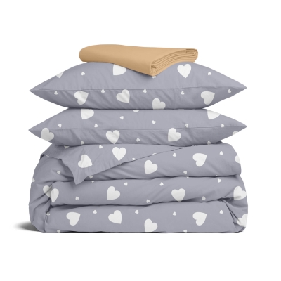 Двоспальна постільна білизна з простирадлом на резинці CALM HEARTS