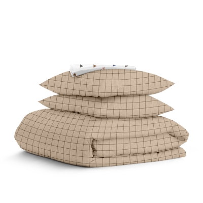 Двоспальна постільна білизна з простирадлом на резинці BEIGE GEOMETRY CS18