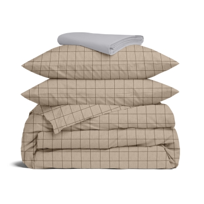 Євро постільна білизна з простирадлом на резинці BEIGE GEOMETRY