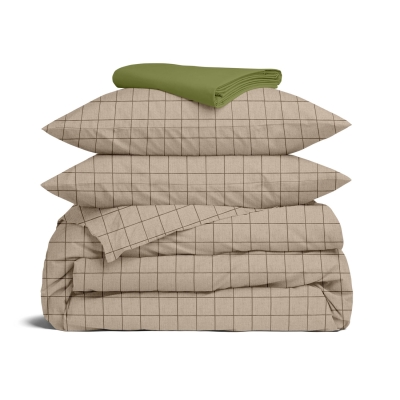 Полуторна постільна білизна з простирадлом на резинці BEIGE GEOMETRY CS4