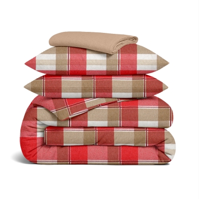 Двоспальна постільна білизна фланель з простирадлом на резинці BERRY TARTAN CS3