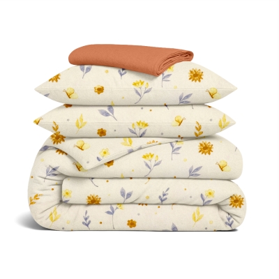Двоспальна постільна білизна фланель з простирадлом на резинці HONEY BLOOM CS5