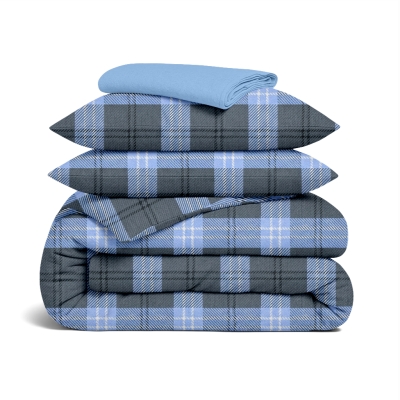 Двоспальна постільна білизна фланель з простирадлом на резинці NORDIC CHECK CS1