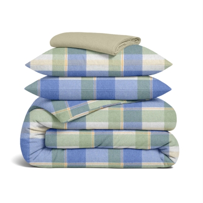 Сімейний комплект фланель з простирадлом на резинці OCEAN TARTAN