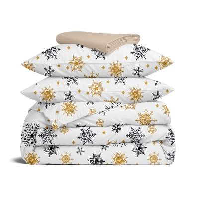 Євро постільна білизна фланель з простирадлом на резинці SNOWFLAKES CS7