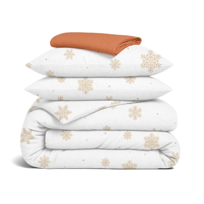 Сімейний комплект фланель з простирадлом на резинці SNOWFLAKES GOLD CS4