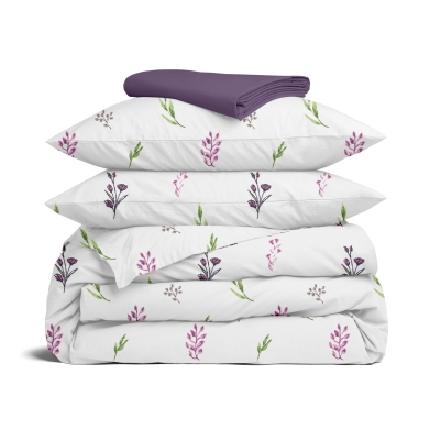 Двоспальна постільна білизна з простирадлом на резинці LAVENDER MOOD CS3
