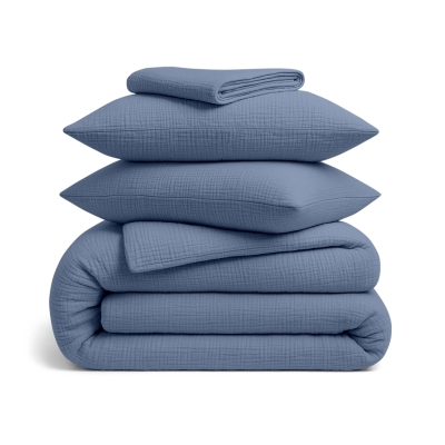 Двоспальна постільна білизна муслін з простирадлом на резинці STEEL