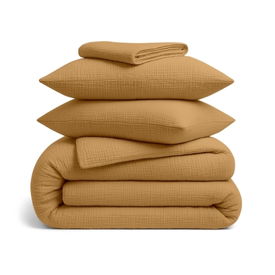 Сімейна преміум постільна білизна муслін з простирадлом на резинці MUSTARD