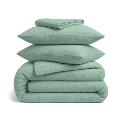 Полуторна постільна білизна муслін з простирадлом на резинці ASHMINT