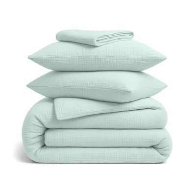 Сімейна преміум постільна білизна муслін з простирадлом на резинці PISTACHIO CS1