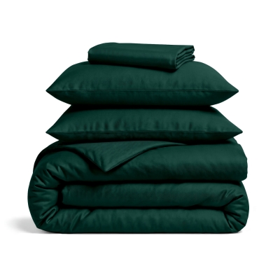 Полуторна постільна білизна з простирадлом на резинці DARK GREEN