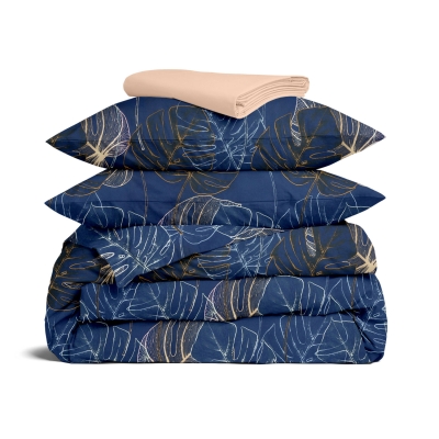 Євро постільна білизна сатин з простирадлом на резинці TROPICAL NIGHT