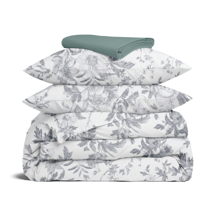 Двоспальна постільна білизна з простирадлом на резинці VINTAGE PEONIES CS2