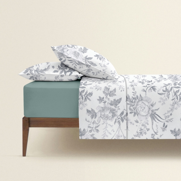 Двоспальна постільна білизна з простирадлом на резинці VINTAGE PEONIES CS2