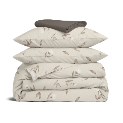 Євро постільна білизна з простирадлом на резинці BEIGE FLORAL CS3