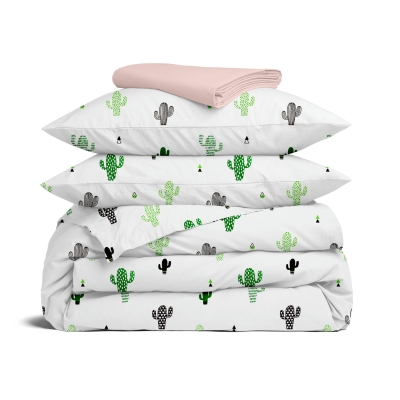 Двоспальна постільна білизна з простирадлом на резинці CACTUS CS4