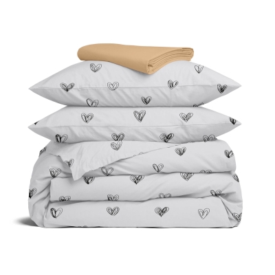 Полуторна постільна білизна з простирадлом на резинці CALM LOVE