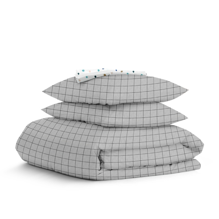 Євро постільна білизна з простирадлом на резинці GREY GEOMETRY CS7