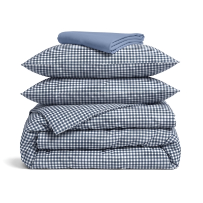 Сімейна постільна білизна ранфорс з простирадлом на резинці DENIM MINI CHECK CS3