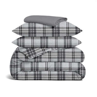 Полуторна постільна білизна фланель з простирадлом на резинці BASALT TARTAN CS1