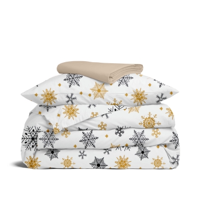 Підліткова постільна білизна фланель з простирадлом на резинці SNOWFLAKES CS11