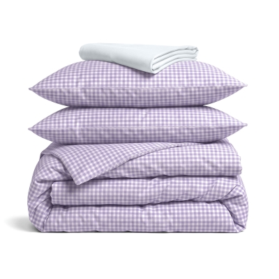 Двоспальна постільна білизна з простирадлом на резинці LAVENDER MINI CHECK