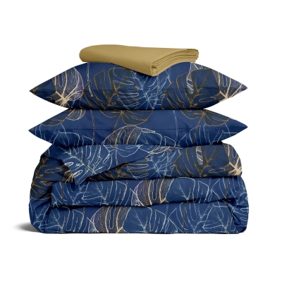 Євро постільна білизна сатин з простирадлом на резинці TROPICAL NIGHT CS7