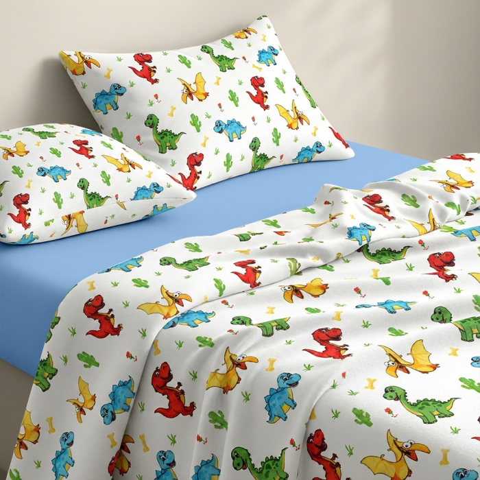 Підліткова постільна білизна фланель з простирадлом на резинці COLORFUL DINO CS3