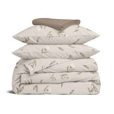 Двоспальна постільна білизна з простирадлом на резинці BEIGE FLORAL CS2