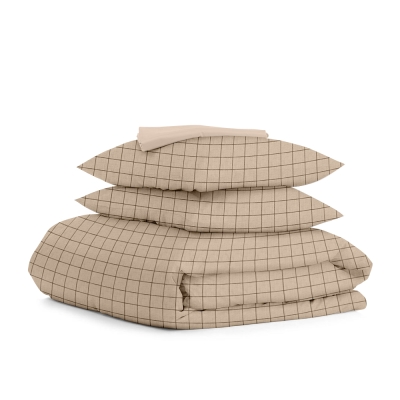 Двоспальна постільна білизна з простирадлом на резинці BEIGE GEOMETRY CS10