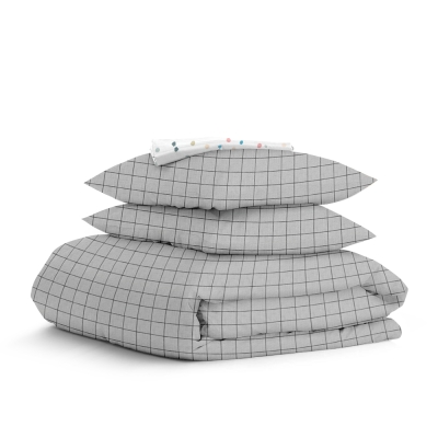 Полуторна постільна білизна з простирадлом на резинці GREY GEOMETRY CS6