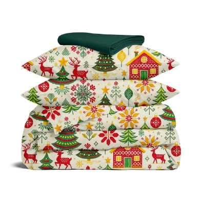 Сімейна постільна білизна з простирадлом на резинці CHRISTMAS CS5