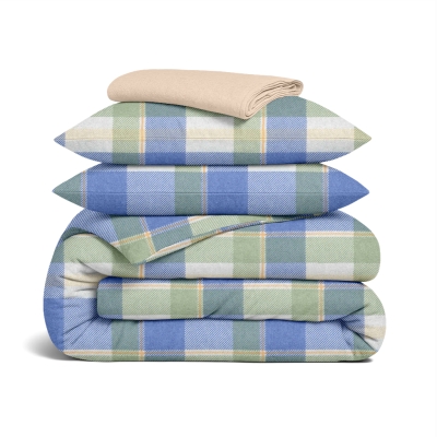 Двоспальна постільна білизна фланель з простирадлом на резинці OCEAN TARTAN CS4