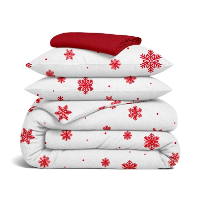 Двоспальна постільна білизна фланель з простирадлом на резинці SNOWFLAKES BERRY CS4