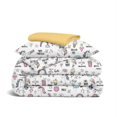 Підліткова постільна білизна фланель з простирадлом на резинці UNICORN & SWEET