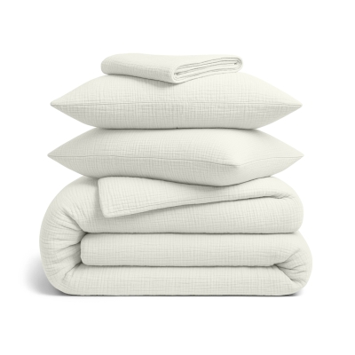 Двоспальна постільна білизна муслін з простирадлом на резинці VANILLACREAM CS1